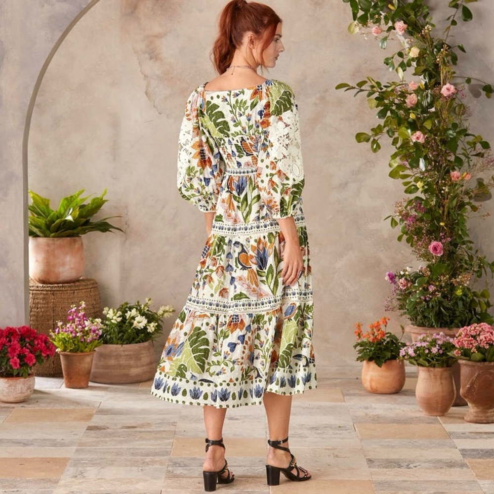 🌺🎉HP🎉🌺 NWOT Farm Rio Summer Garden Lace Midi Dress - Picture 6 of 16